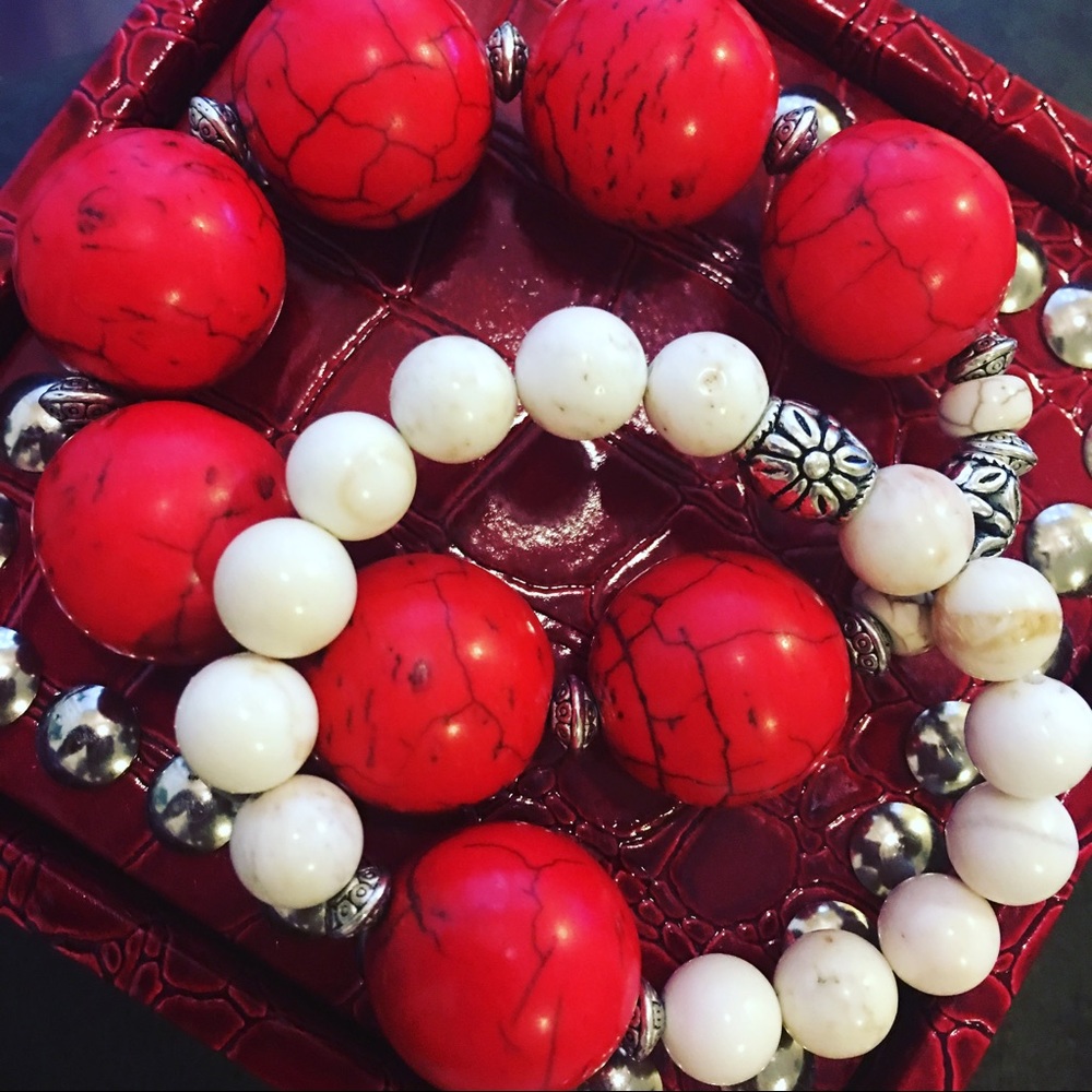 Beautiful red and white beaded bracelets!