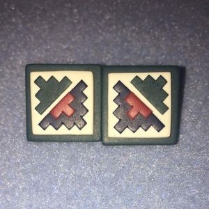 Aztec design square earrings