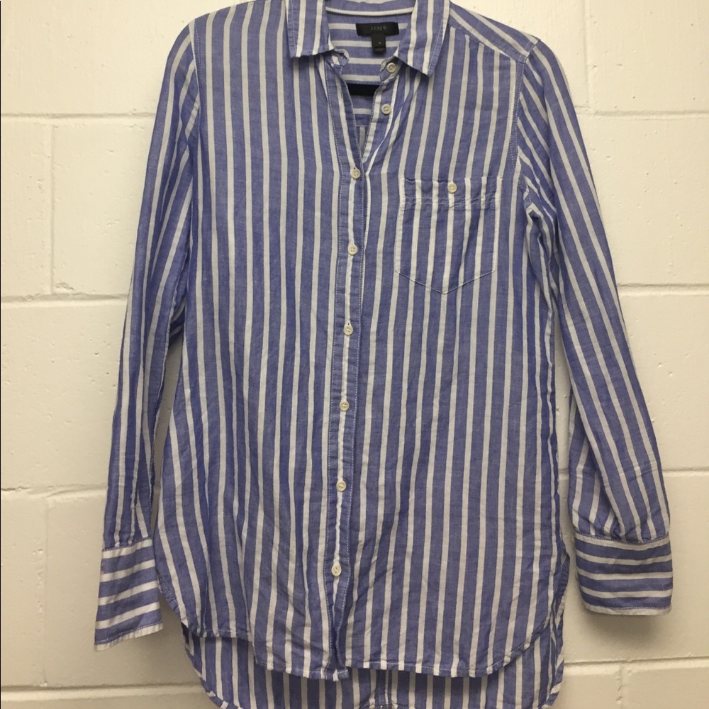 JCrew button down tunic blue and white linen