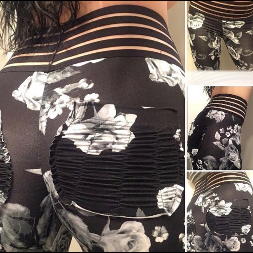 Cutebootylounge black and white floral leggings