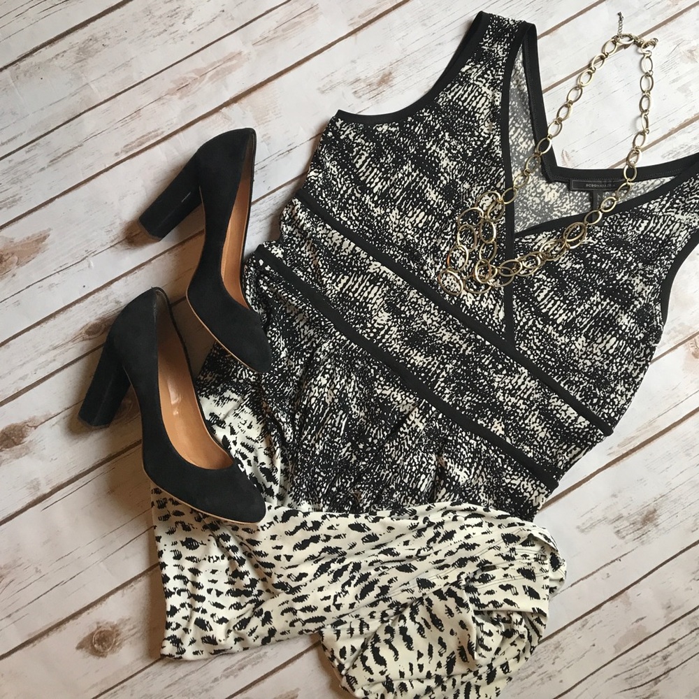 BCBG black and white dress with waist detail