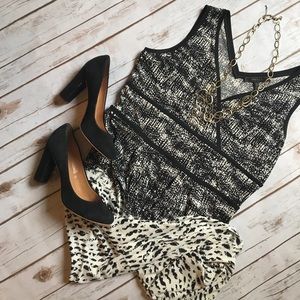 BCBG black and white dress with waist detail