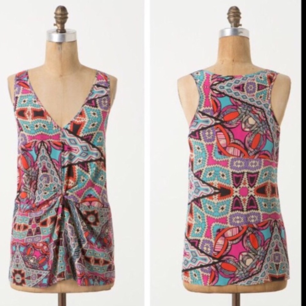 Anthro Leifnotes Glass Tiles Silk Top