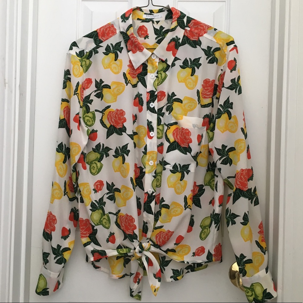 Equipment Strawberry Fruit Front Tie Silk Blouse