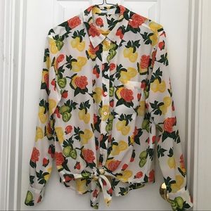 Equipment Strawberry Fruit Front Tie Silk Blouse