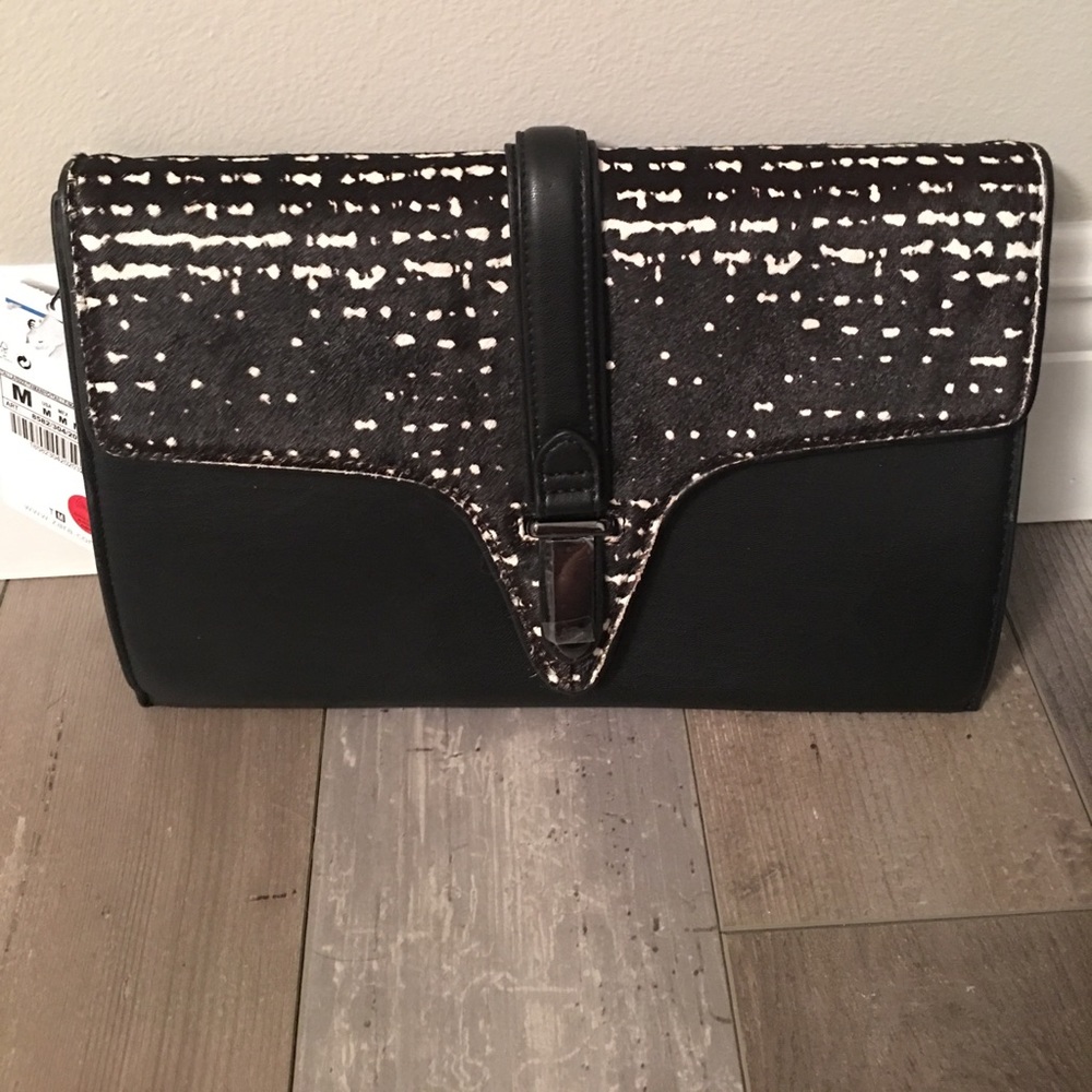 NWT- Zara black clutch with contrasting top
