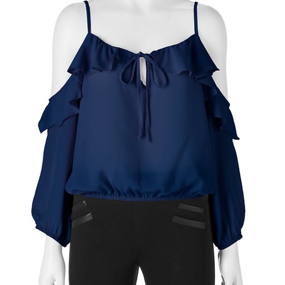 NEW w/TAGS Liberty Love Cold Shoulder Ruffle Top - Picture 2 of 4