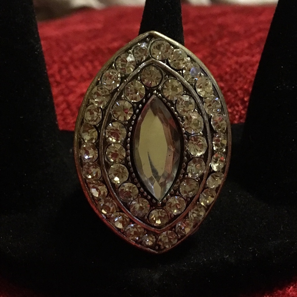 Large Clear Crystal Stretch Cocktail Ring