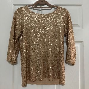 Quarter-sleeve gold sequin shirt M JCrew