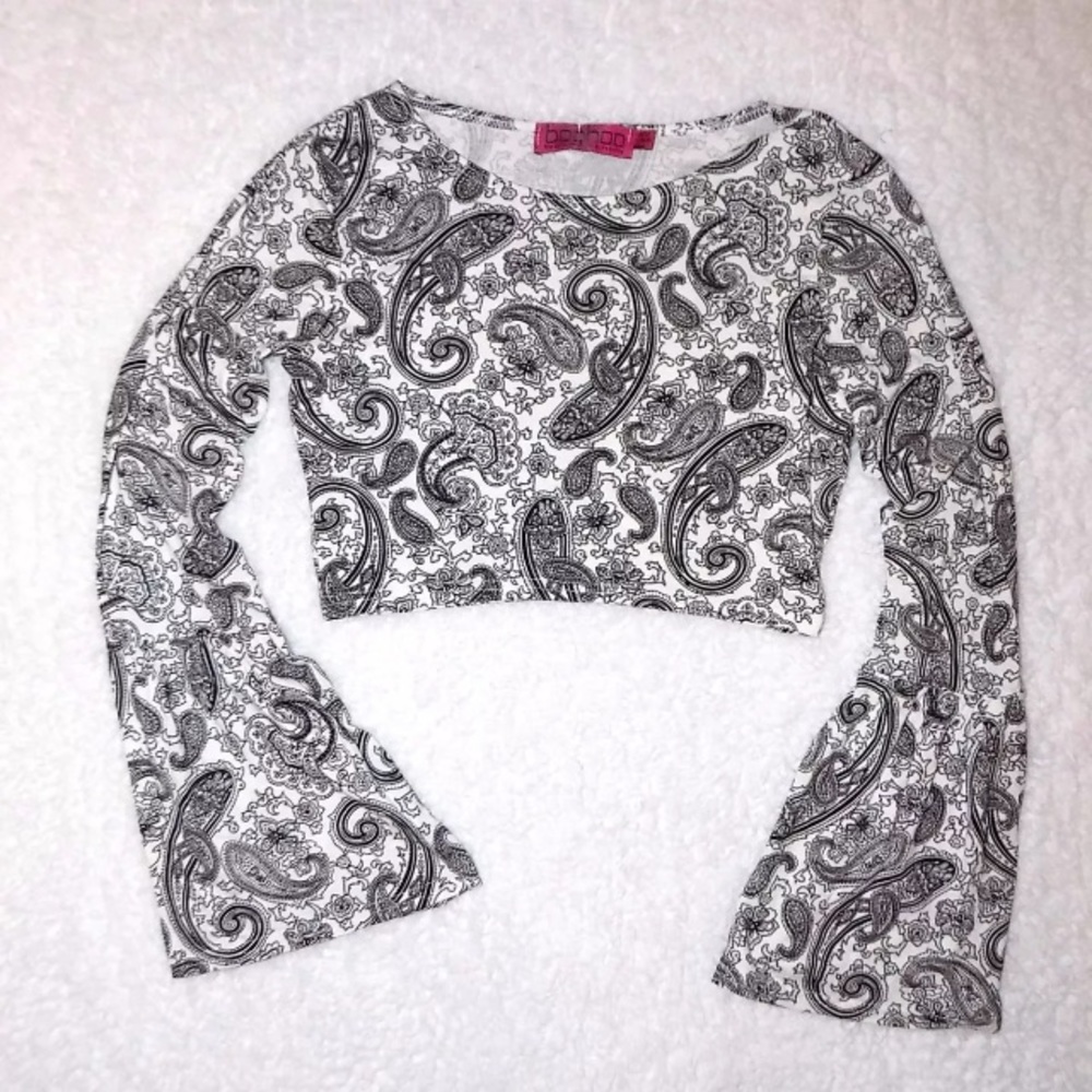 BOOHOO Women's Crop Top B&W Paisley - Size 6