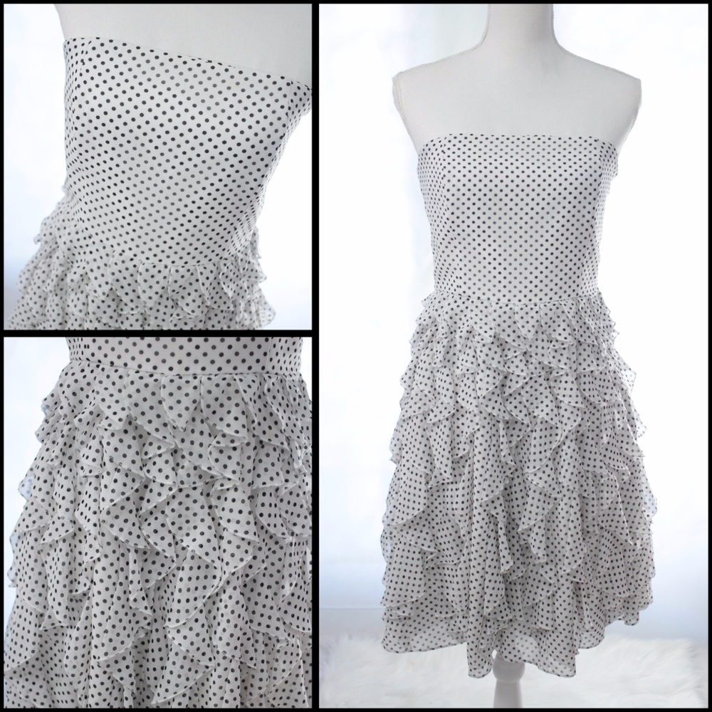 SOLD WHBM Strapless Polka Dot Dress Ruffled Skirt