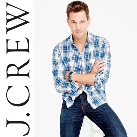 J. Crew Other - J. Crew Slub Cotton in Naval Blue Plaid