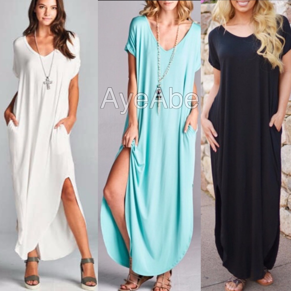 Over sized loose fit slit maxi dress pockets sold - Picture 3 of 7