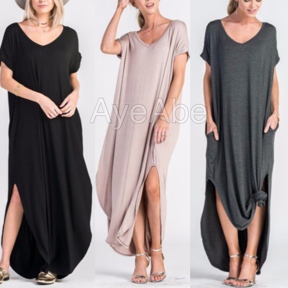 Over sized loose fit slit maxi dress pockets sold - Picture 2 of 7