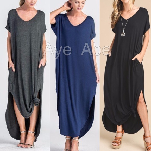 Over sized loose fit slit maxi dress pockets sold - Picture 5 of 7
