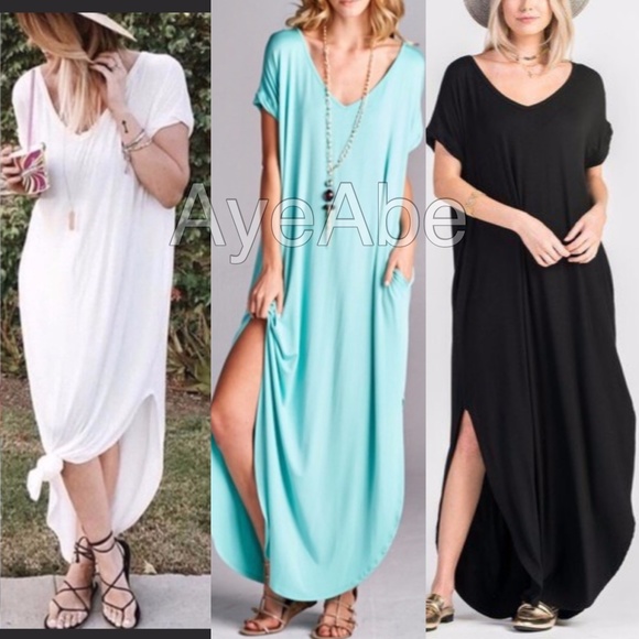 Over sized loose fit slit maxi dress pockets sold - Picture 4 of 7