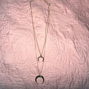 Gold double moon necklace