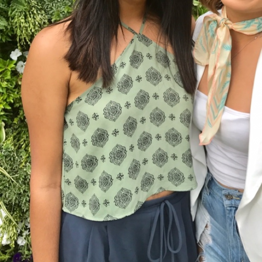 Green and Black Cross Neck Crop