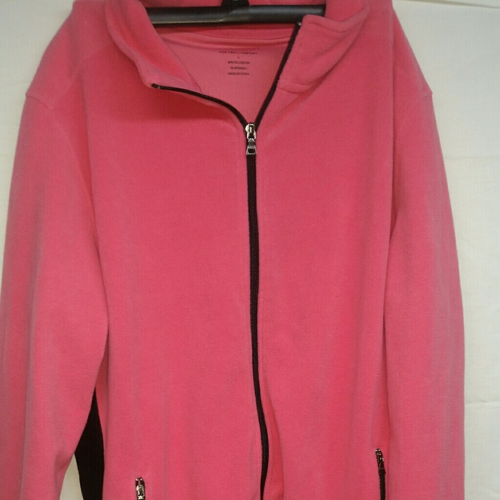 Ny & Co Women's Pink Zip Up Fleece Sz Large