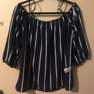Navy stripes off the shoulder top