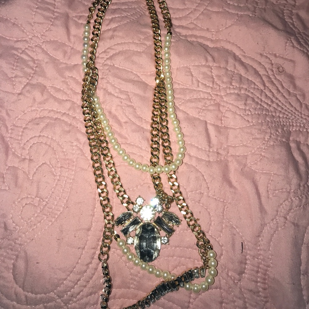 Faux pearl and rhinestone statement necklace