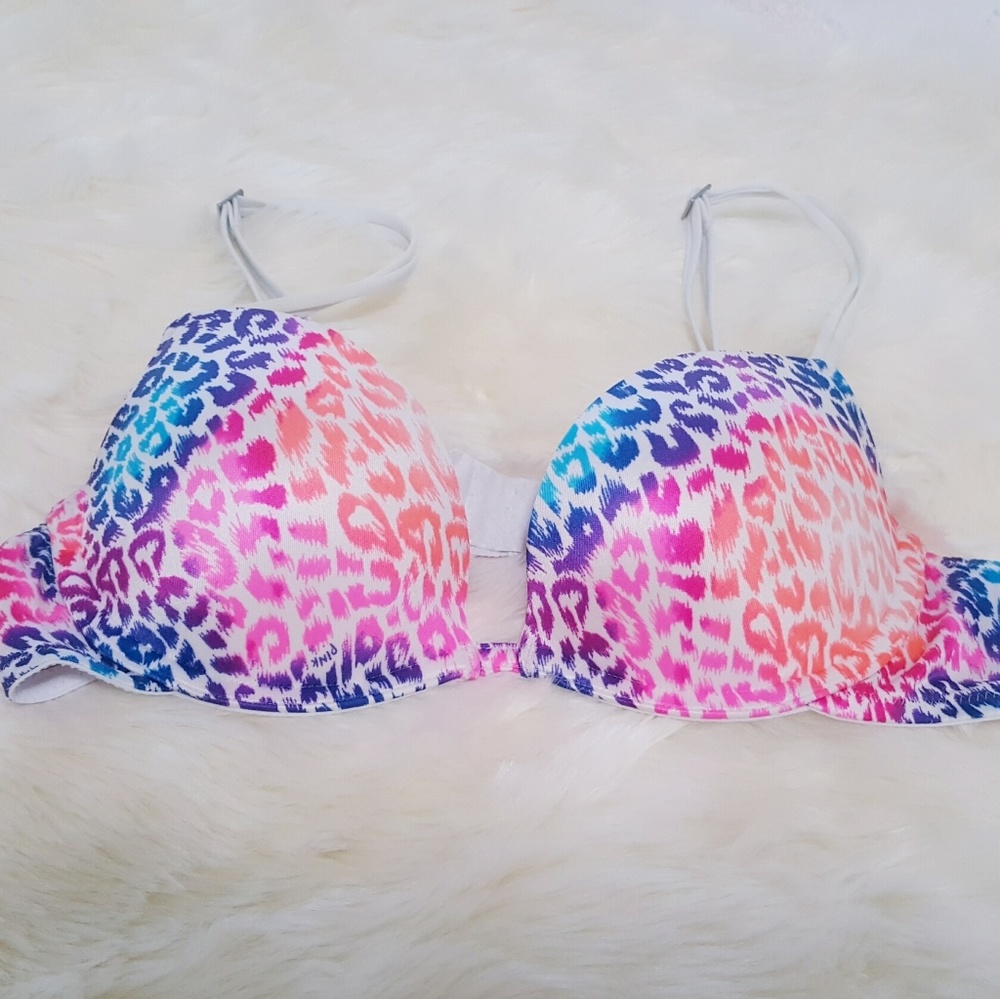 VS PINK Multi Leopard Print Push Up Bra - 32A