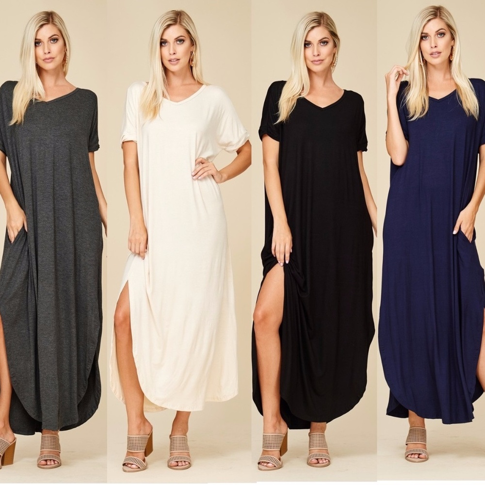 Over sized loose fit slit maxi dress pockets sold - Picture 3 of 8