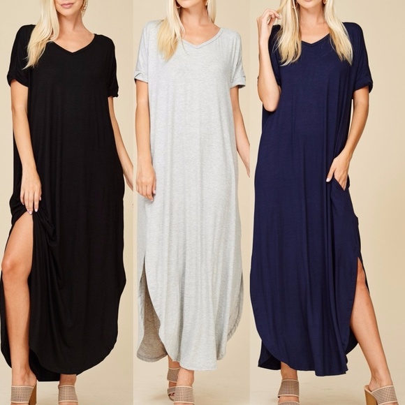 Over sized loose fit slit maxi dress pockets sold - Picture 2 of 8