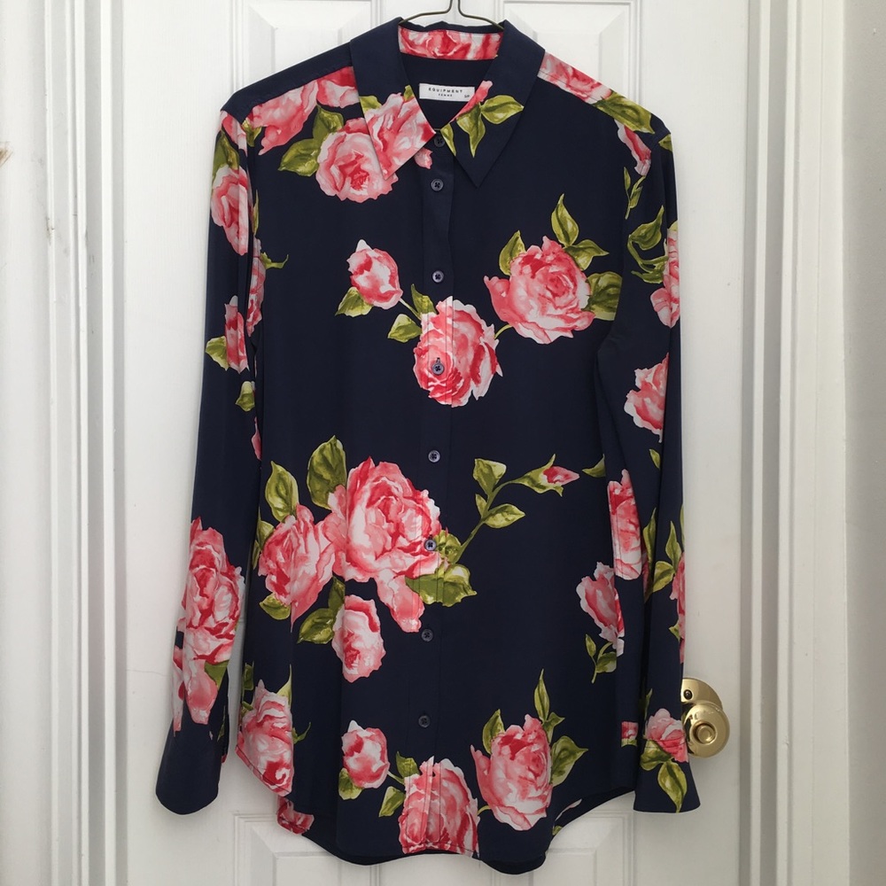 Equipment Navy Floral Button Down Blouse