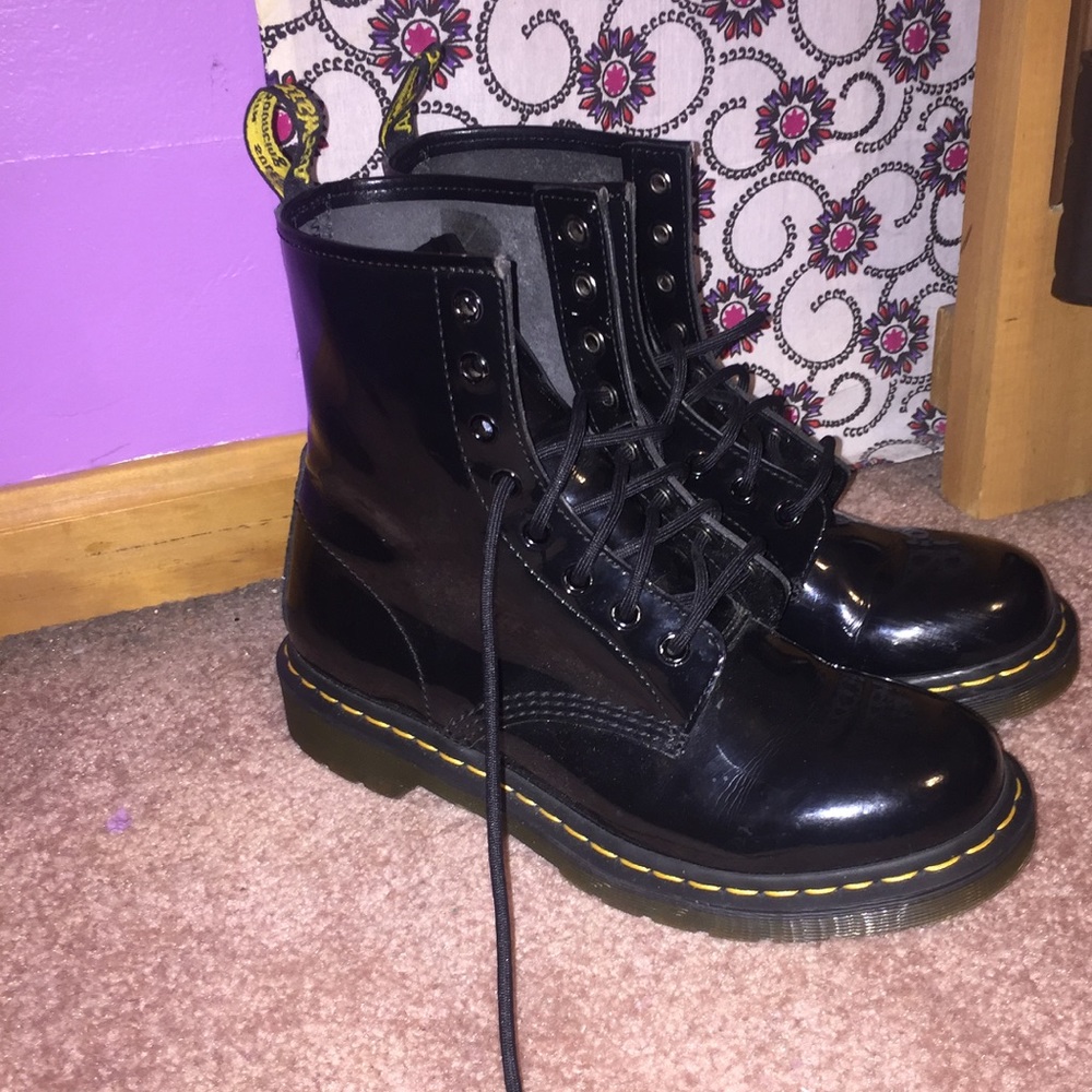 Glossy black leather Doc Martens.