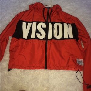 Red cropped windbreaker