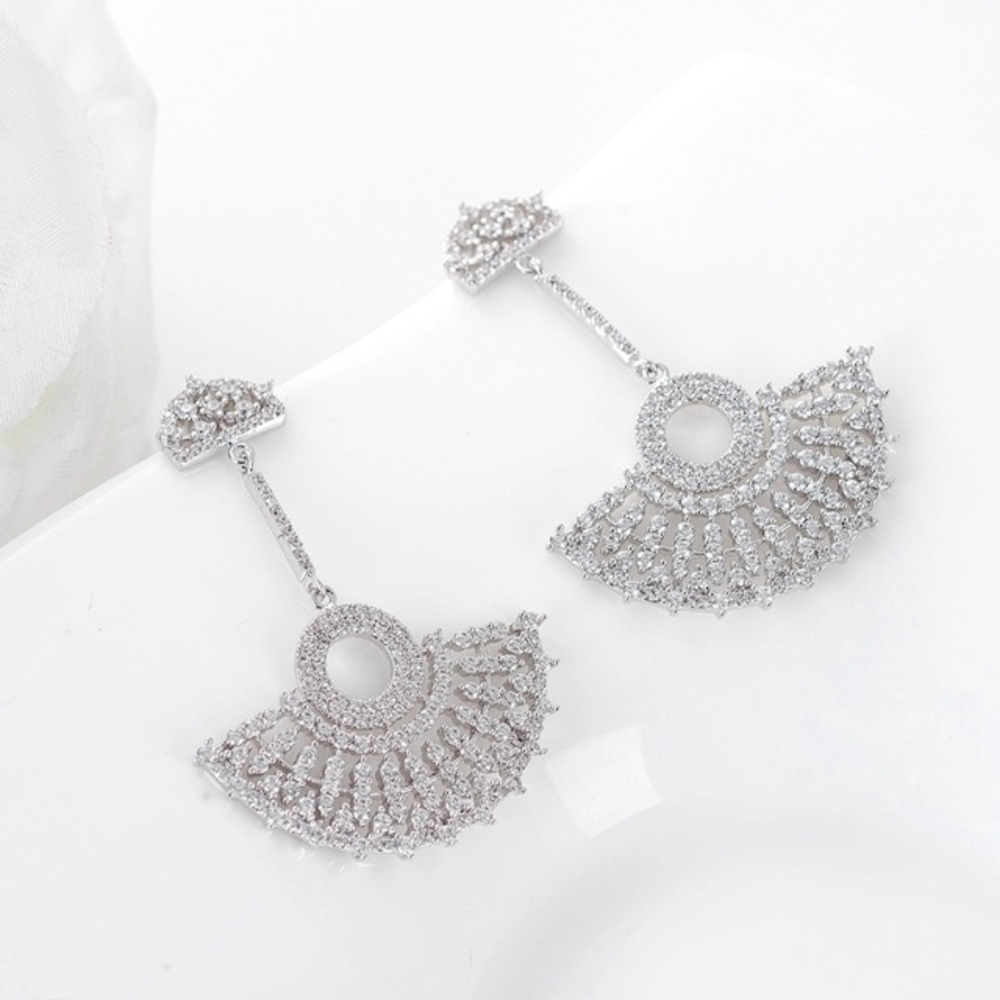 micro paved CZ crystal Fan shape drop earrings