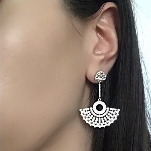 micro paved CZ crystal Fan shape drop earrings - Picture 3 of 4