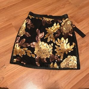 Floral Sequined Faux Leather Mini Skirt NWT