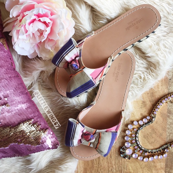 kate spade Shoes - Kate Spade striped bow espadrille slides