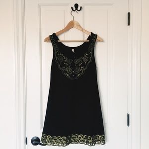 Free People Little Black Dress w/ Gold Embroidery