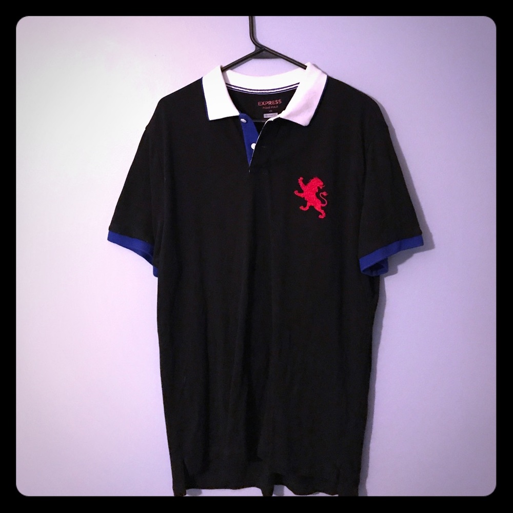 🔥Express modern fit polo with blue accents L