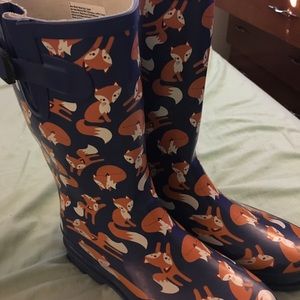 Cute blue rain boots with foxes