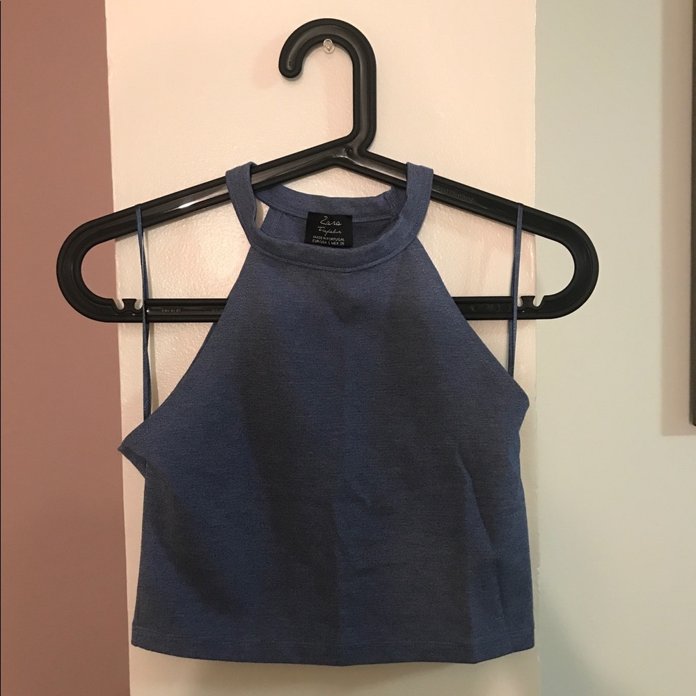 Blue chambray crop top