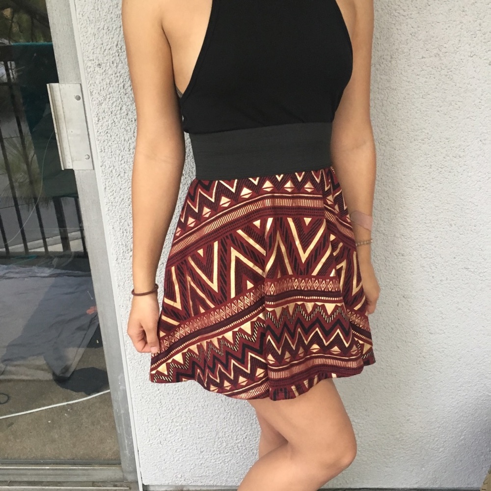 Burgundy and gold patterned skirt