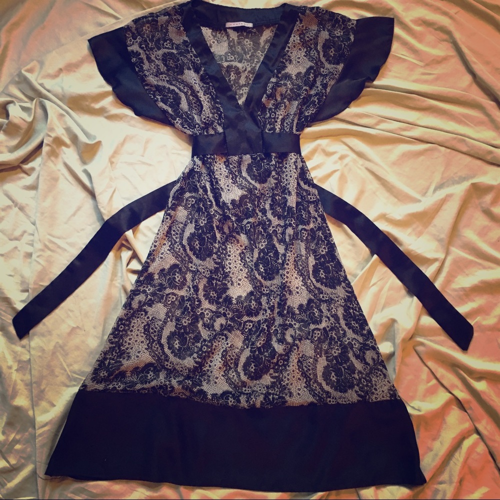 Sheer Empire Waist Tie Around Dress