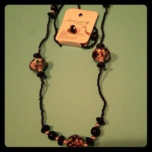 Black Beaded Necklace Set with Earrings