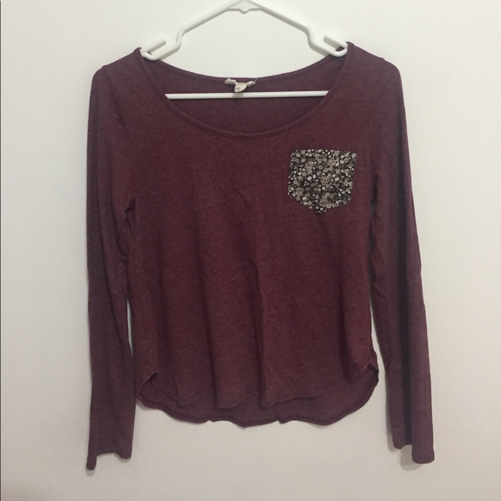 Maroon Rose Pocket Long Sleeve Shirt