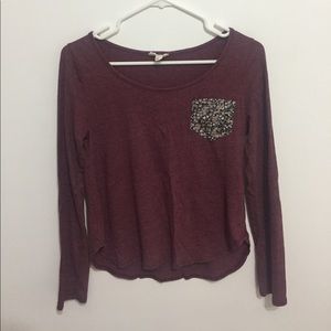Maroon Rose Pocket Long Sleeve Shirt