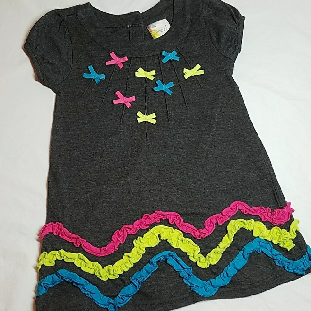 New Girll's Ribbon & Ruffle Embellished Dress 2T