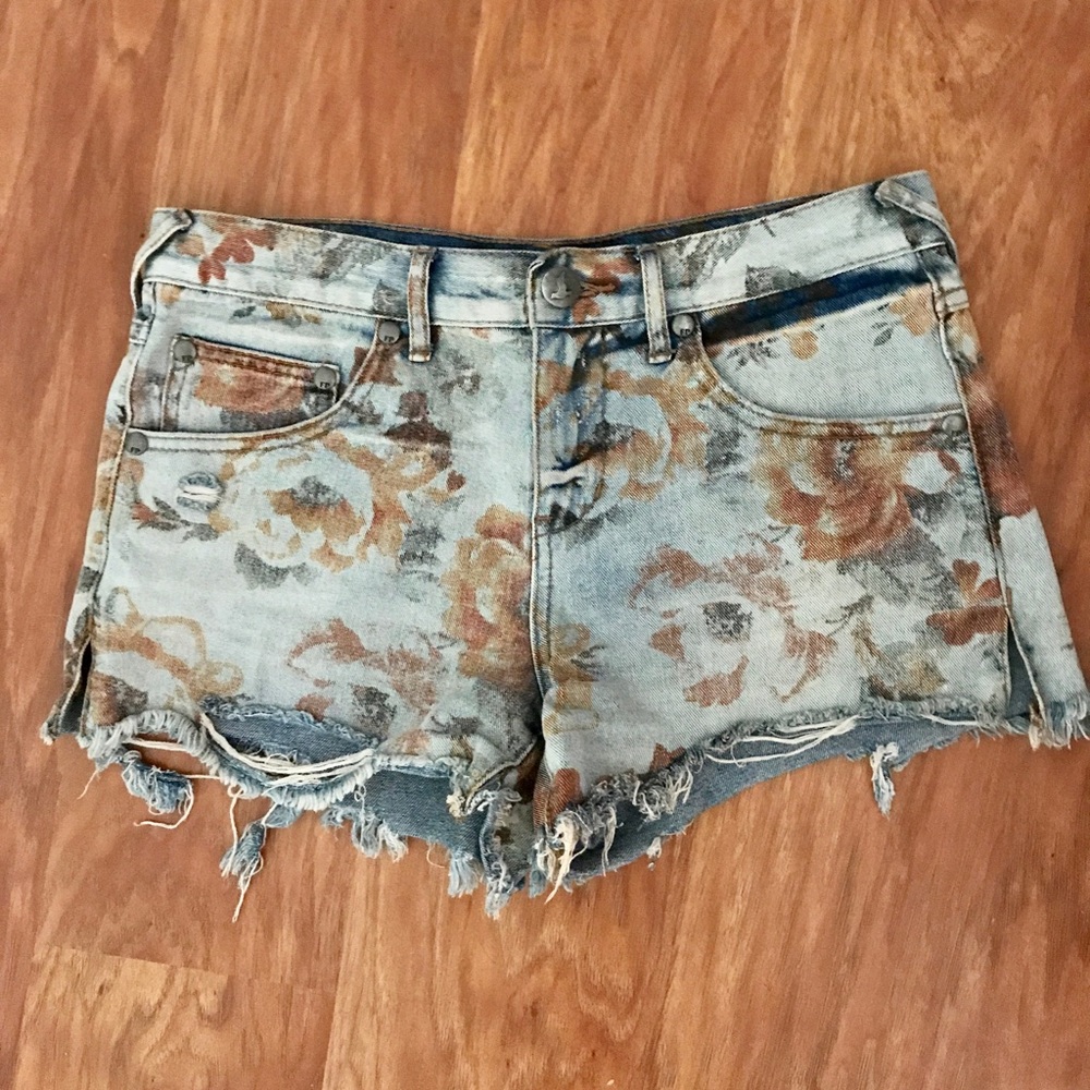 Free People Floral Denim Shorts