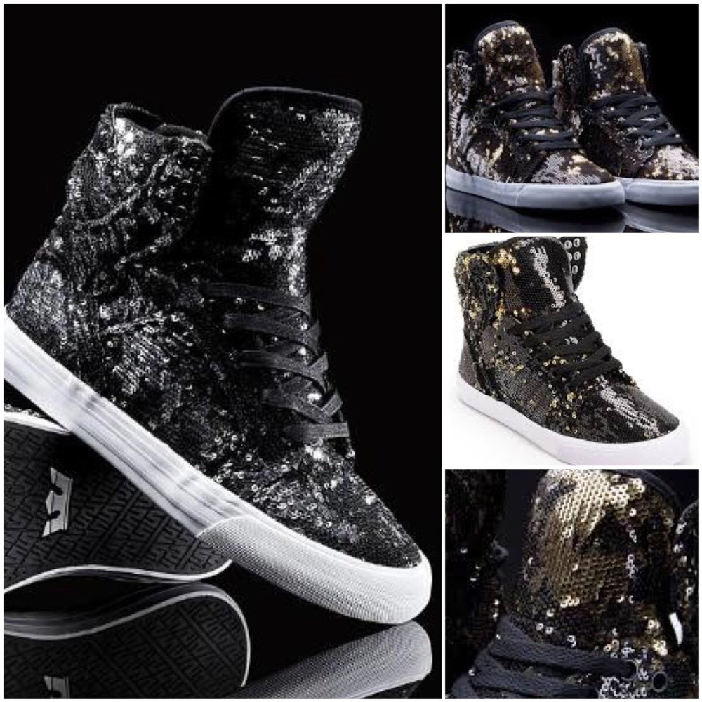 Supra sequin skytop high tops blk/gold 7.5 EUC
