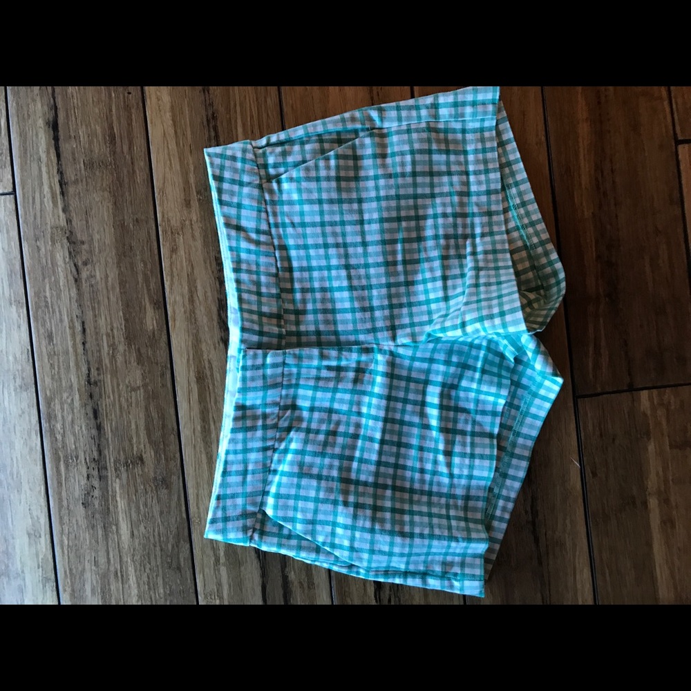 Green and white gingham shorts