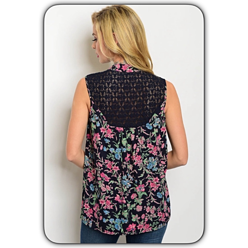 ‼️SALE Chic Floral Lace Tunic Sleeveless Top SM - Picture 3 of 7