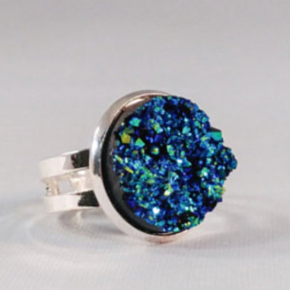 Blue Druzy Silver Ring